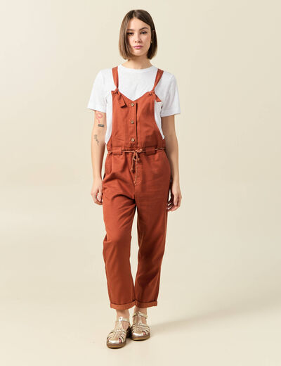 Salopette fluide boutonnée rouge foncé femme