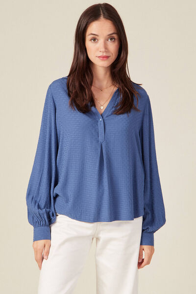 Blouse manches longues bleu ciel femme