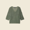 Pull col en V éco-responsable vert kaki femme