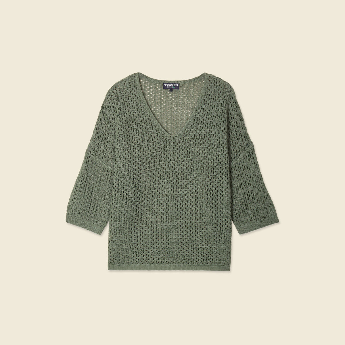 Pull col en V éco-responsable vert kaki femme
