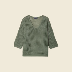 Pull col en V éco-responsable vert kaki femme