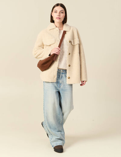 Manteau surchemise droit creme femme