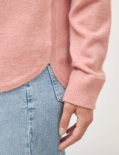 Pull manches longues col en V rose clair femme