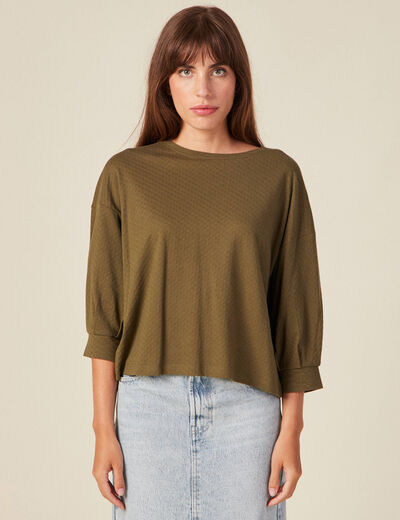 T-shirt manches 3/4 vert kaki femme