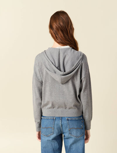 Gilet droit court &agrave; capuche gris clair femme