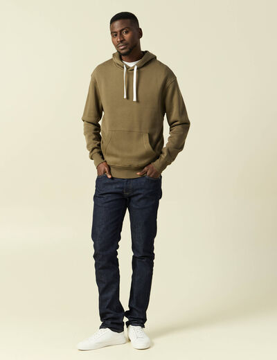 Sweat &agrave; capuche vert kaki homme