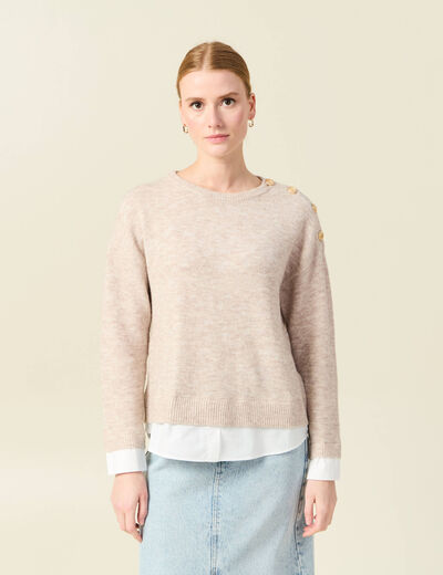 Pull manches longues 2-en-1 creme femme