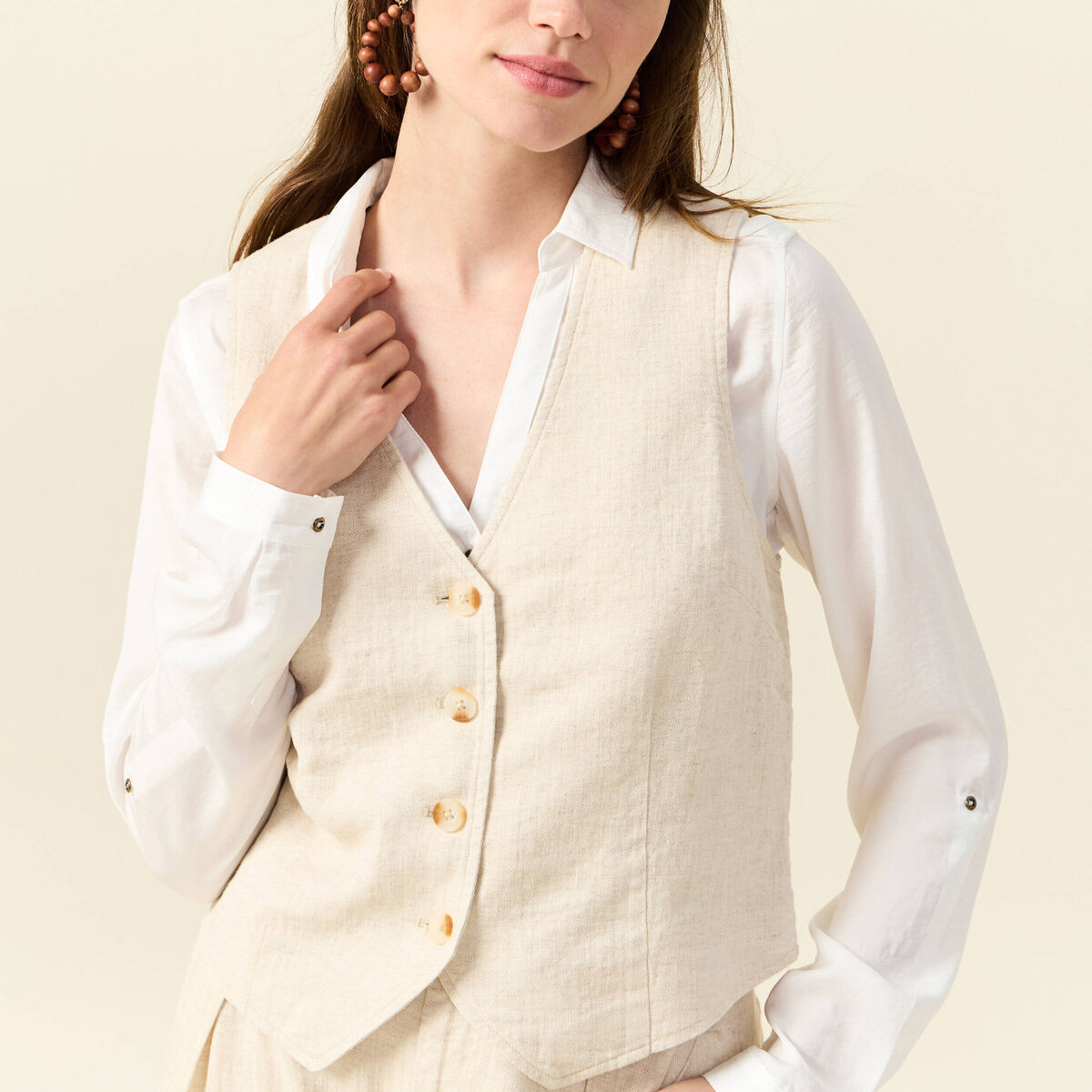 Gilet ajust&eacute; sans manches doubl&eacute; sable femme