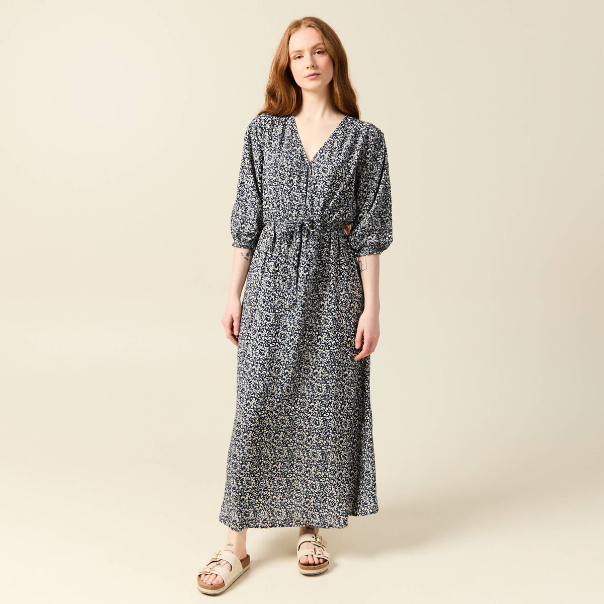 Robe longue trapèze bleu femme