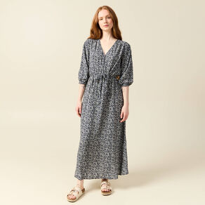 Robe longue trapèze bleu femme