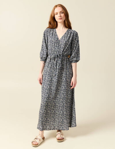 Robe longue trapèze bleu femme