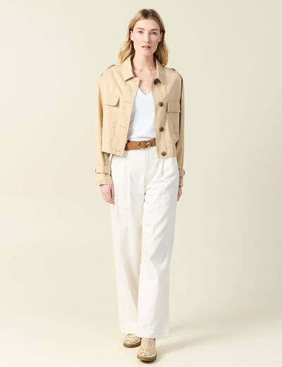 Jeans large à pinces denim blanc femme