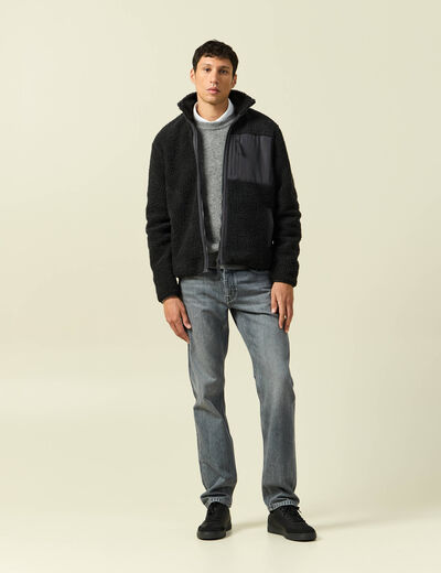 Pull manches longues col rond gris homme