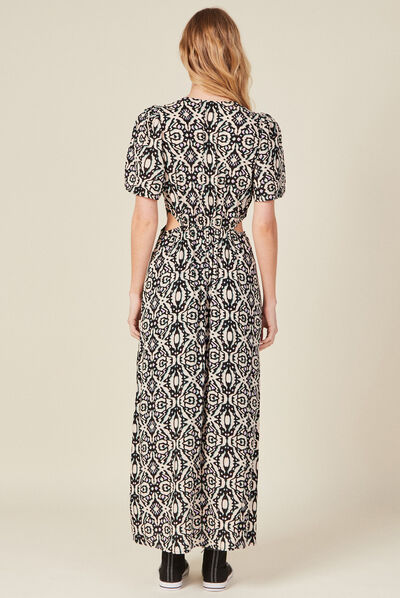 Robe longue droite ouvertures noir femme