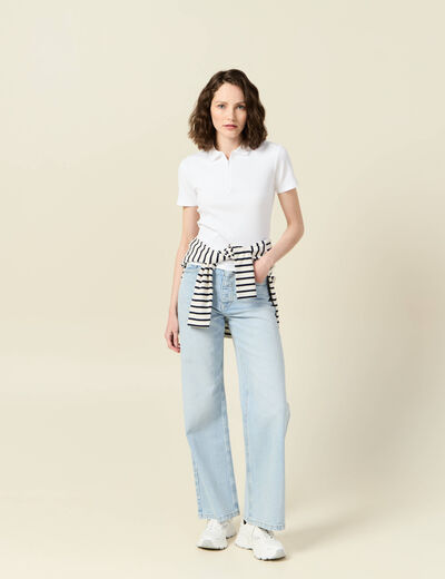 Polo zippé manches courtes blanc femme