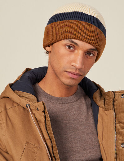 Bonnet tricoté marron homme