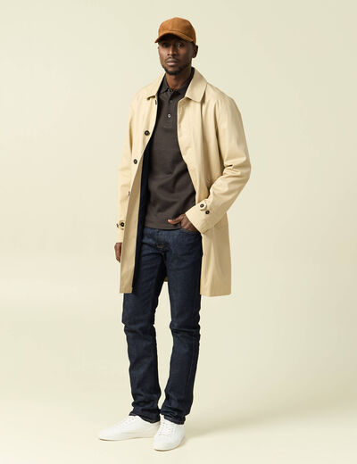 Polo cintr&eacute; manches longues marron fonc&eacute; homme