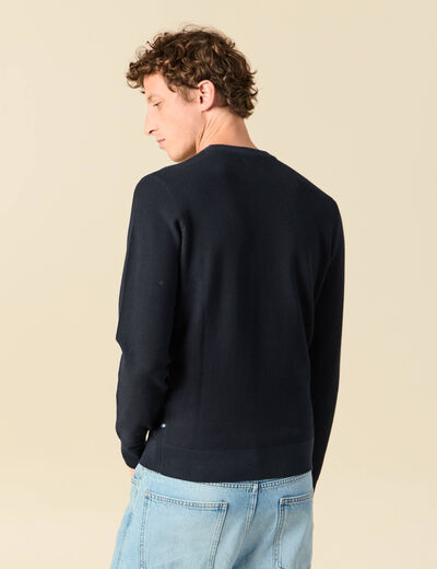 Pull fin col rond manches longues bleu marine homme