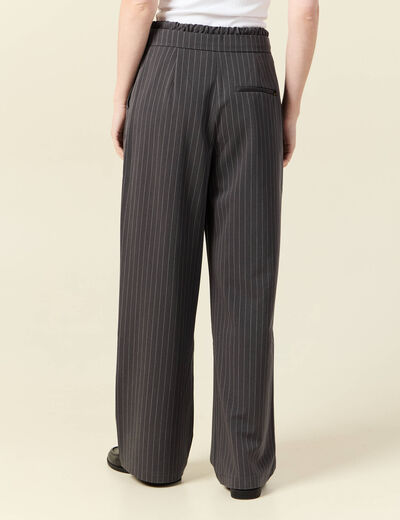 Pantalon large ceinture tissu fluide gris femme