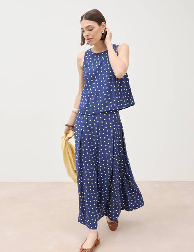 Jupe longue &eacute;vas&eacute;e bleu marine femme