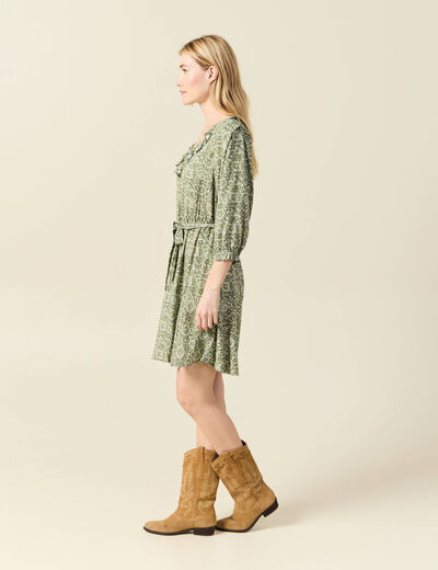 Robe évasée ceinturée vert kaki femme