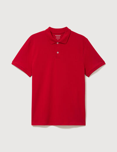 Polo cintr&eacute; en coton manches courtes rouge homme