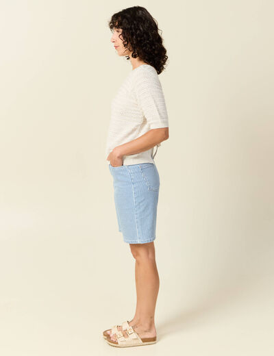 Gilet manches courtes ajouré creme femme
