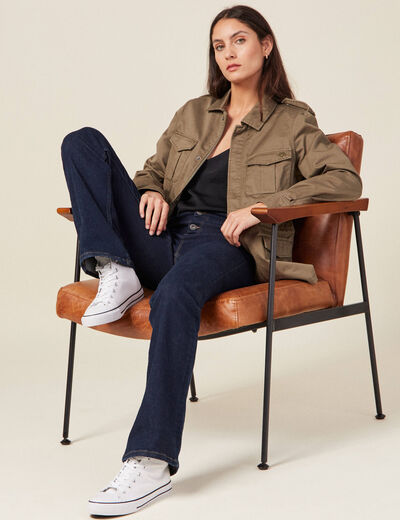 Veste droite poches àrabat vert kaki femme