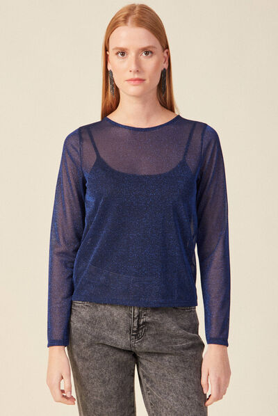 T-shirt manches longues bleu canard femme