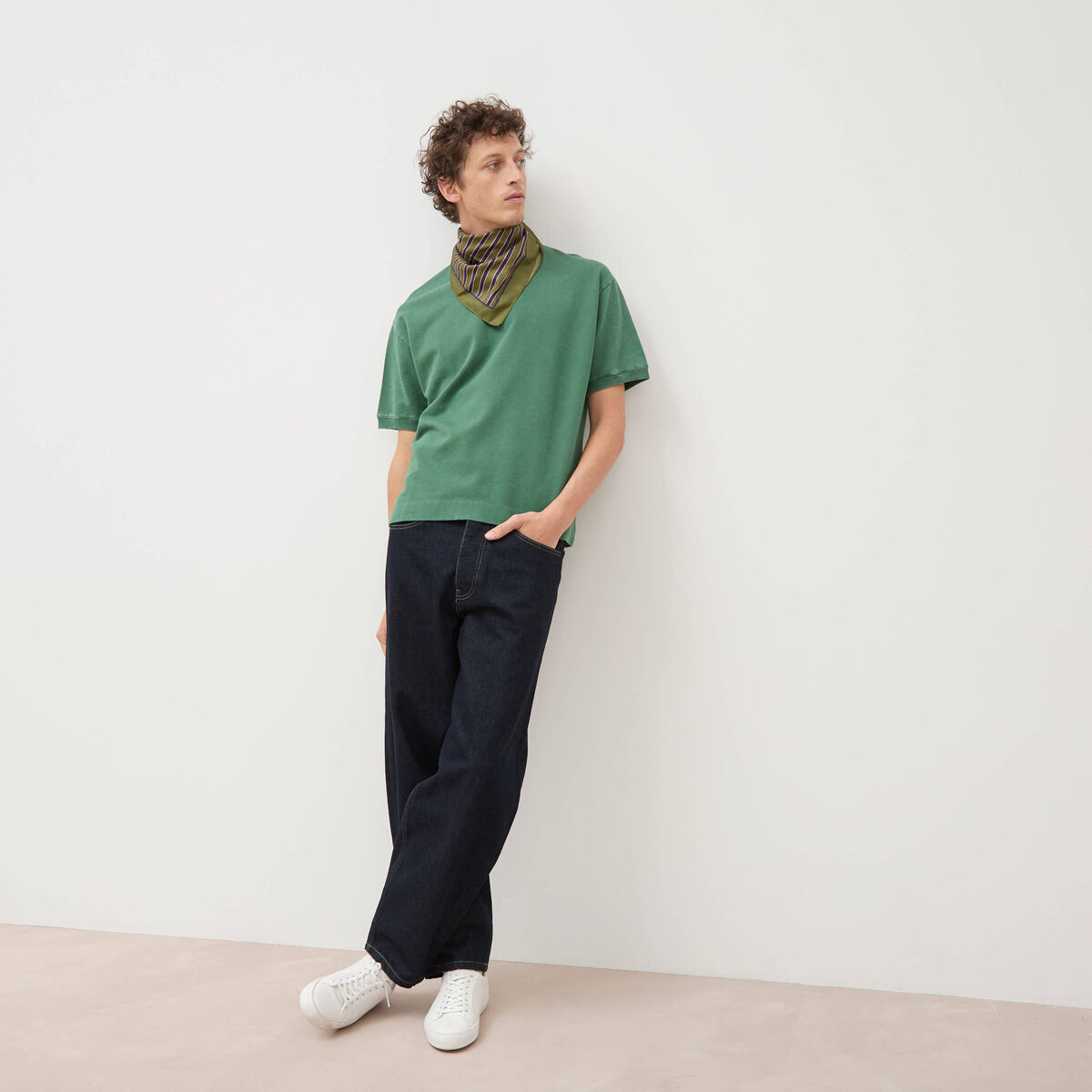 Sweat ample col rond manches courtes vert homme