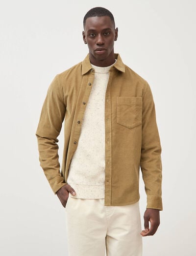 Chemise col classique en velours vert kaki homme