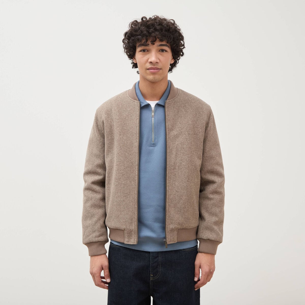 Blouson doubl&eacute; manches longues taupe homme