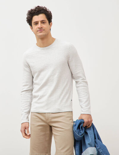 Pull fin en coton manches longues ecru homme
