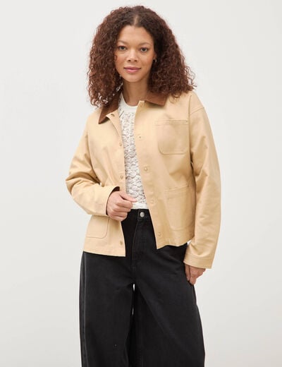 Veste manches longues col classique taupe femme