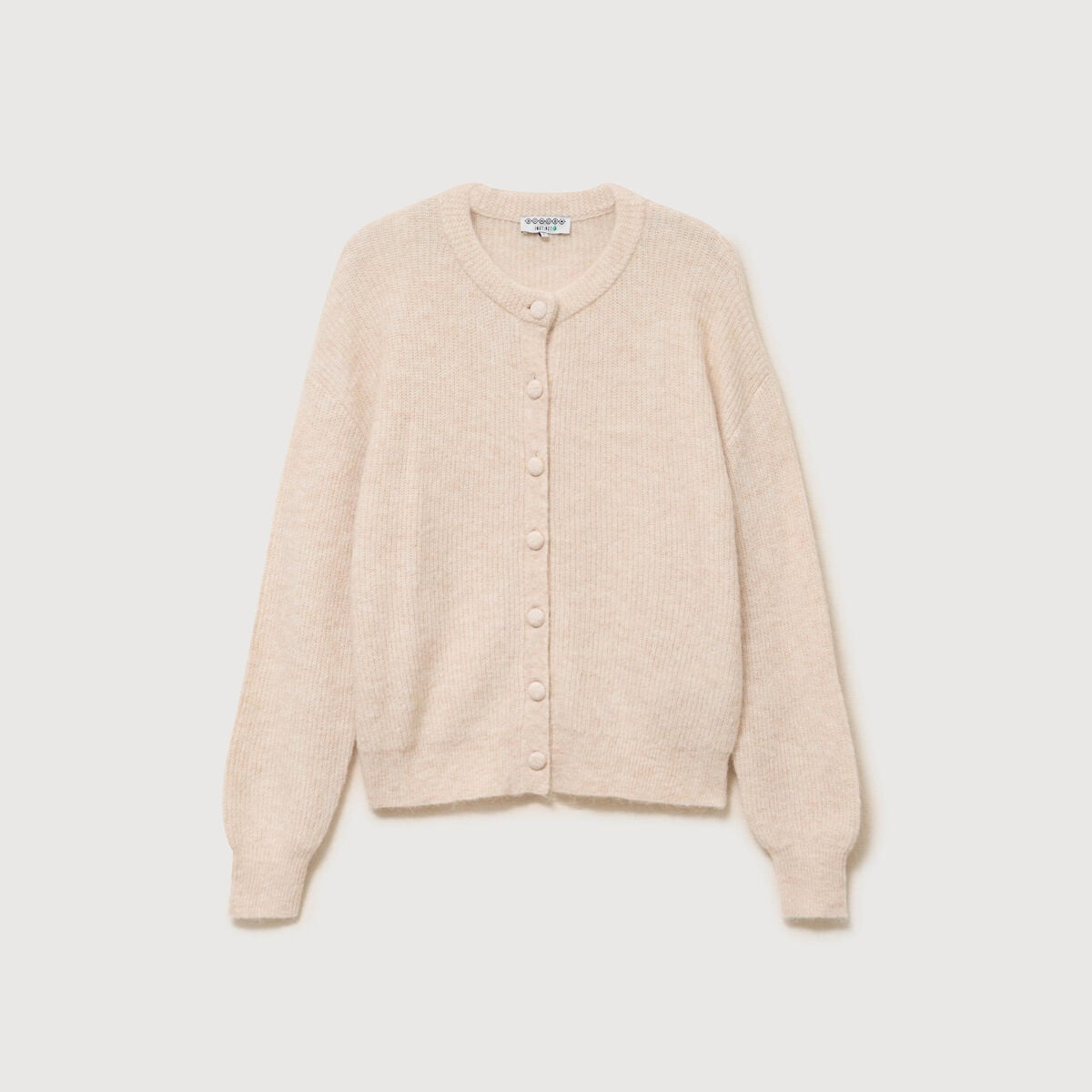 Gilet manches longues col rond beige femme