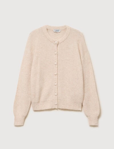 Gilet manches longues col rond beige femme