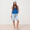 Bermuda large taille haute en coton denim bleach femme