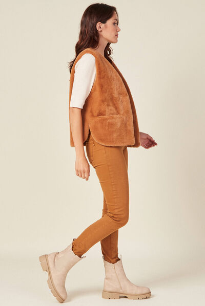 Veste droite fausse fourrure marron femme