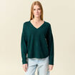 Pull manches longues col en V vert fonc&eacute; femme