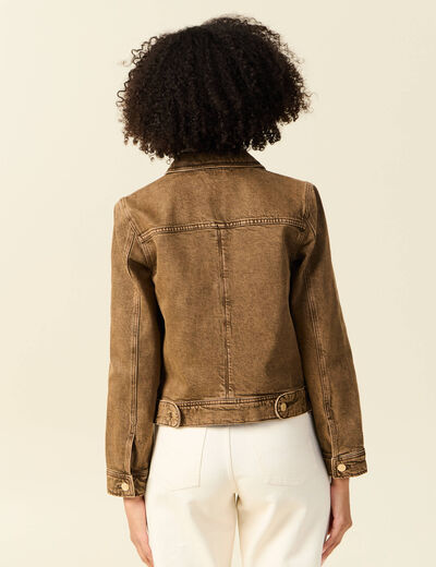 Blouson droit manches longues marron foncé femme