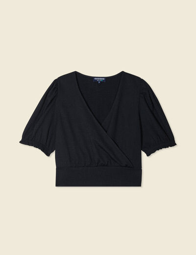 Blouse cropped manches courtes noir femme