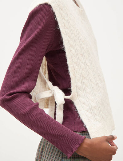 Pull droit cropped sans manches creme femme