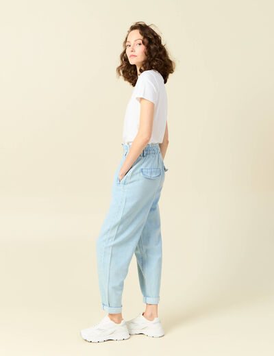 Jeans slouchy taille haute denim bleach femme