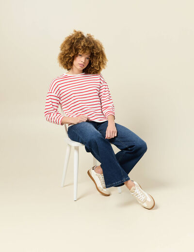 T-shirt manches 3/4 rouge femme