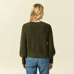 Pull manches longues col rond &agrave; sequins vert kaki femme