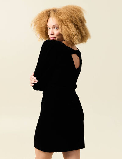 Robe manches longues en velours noir femme