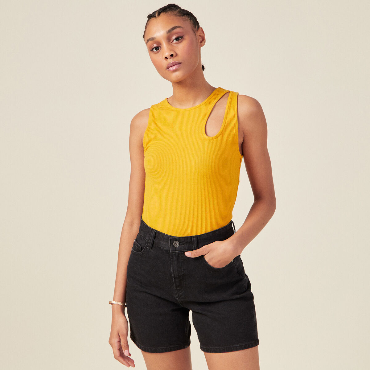 Débardeur bretelles larges jaune femme