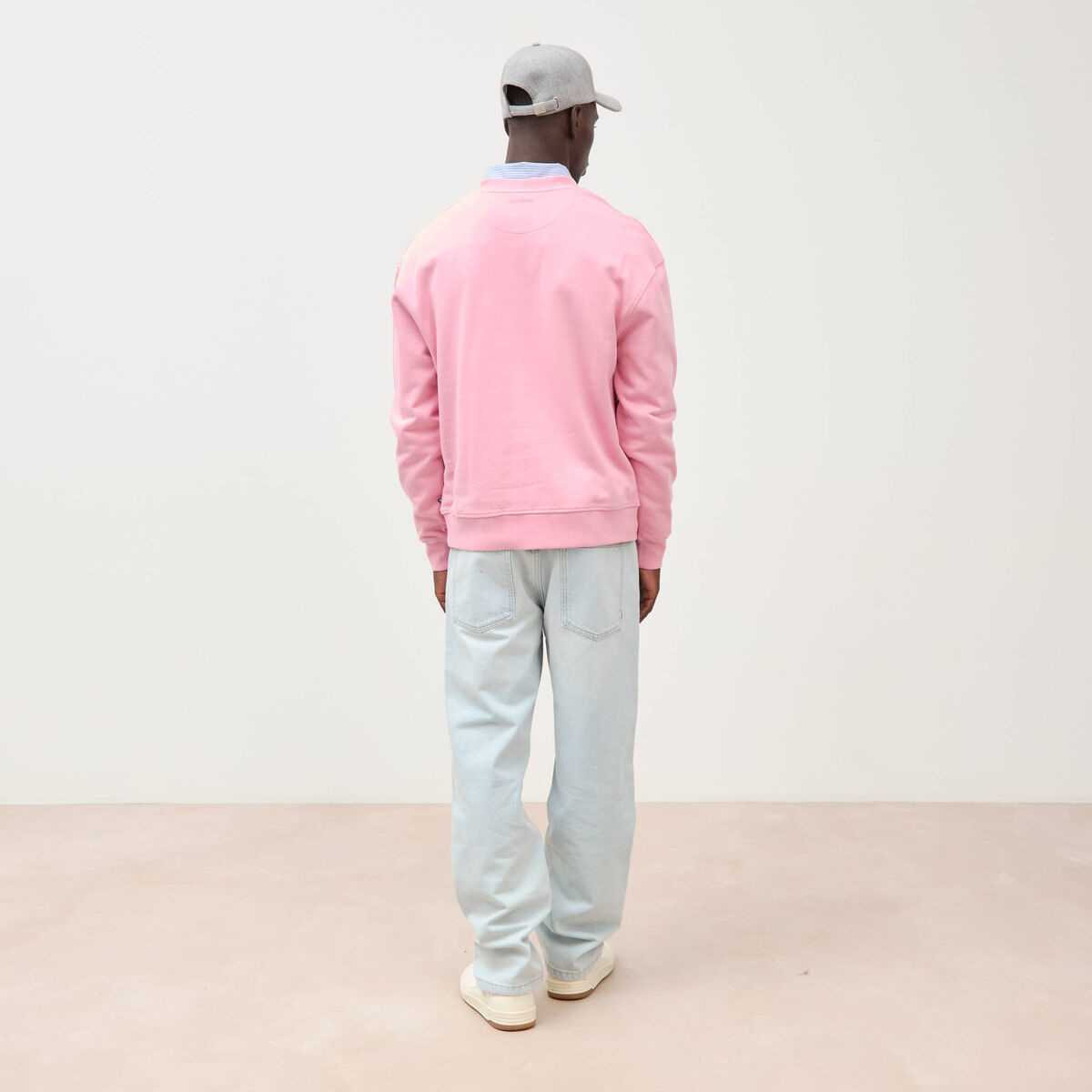 Sweat col rond manches longues en coton rose homme