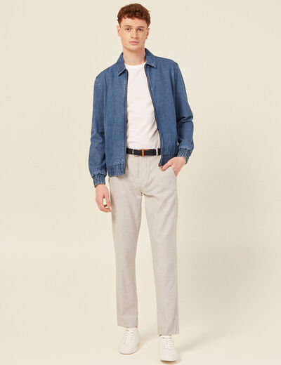 Pantalon chino longueur 32 avec ceinture gris fonc&eacute; homme