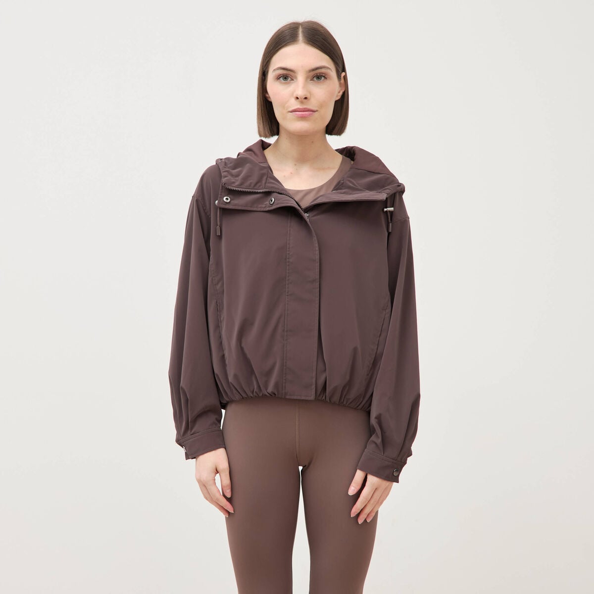 Blouson oversize court &agrave; capuche marron femme